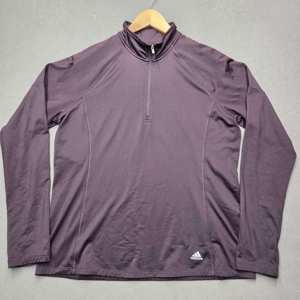 Adidas Golf Womens Quarter Zip Pullover Plum Purple Long Sleeve Thumbhole Large